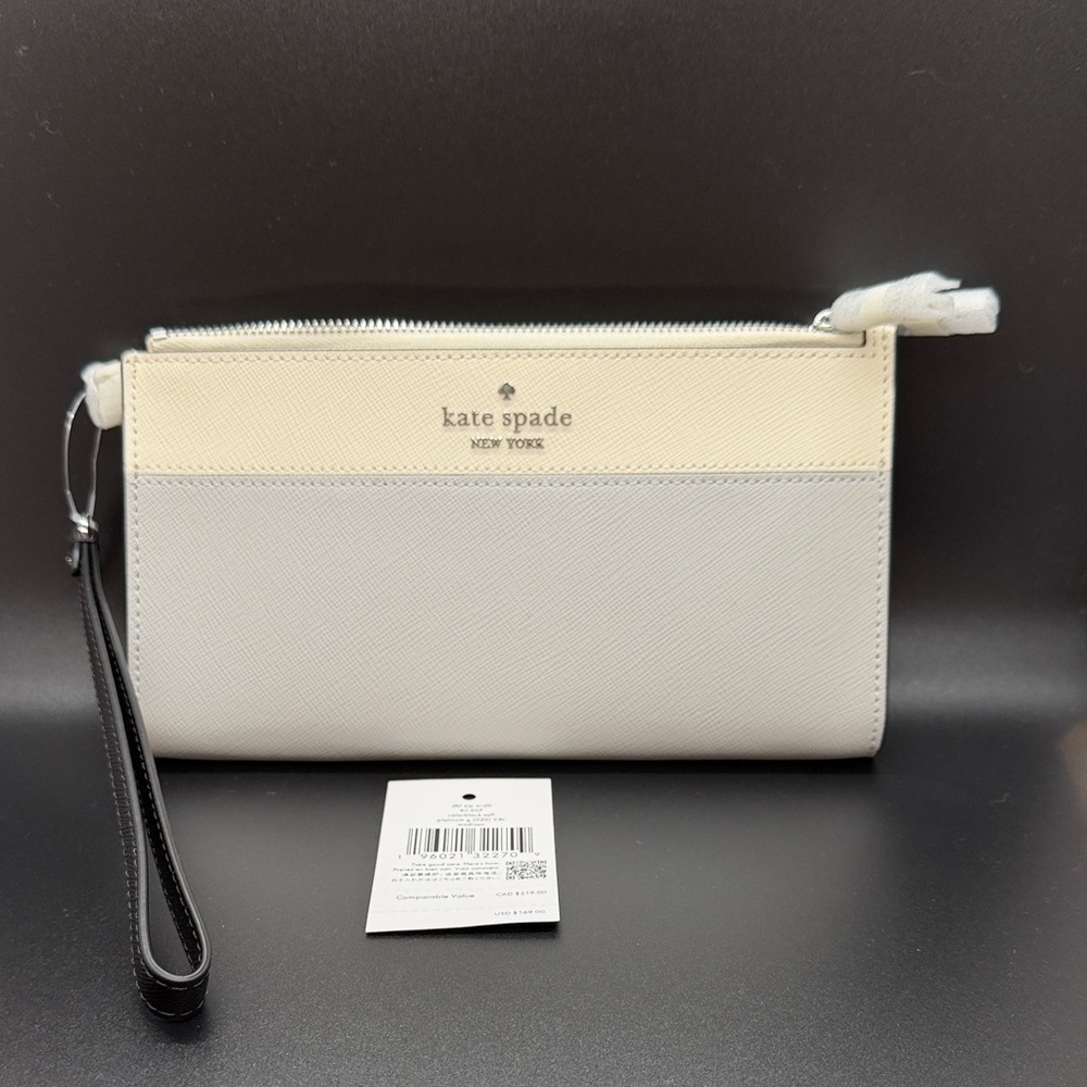 Kate Spade Madison Double Zip Wristlet Saffiano Leather Platinum Grey Multi - Picture 10 of 10